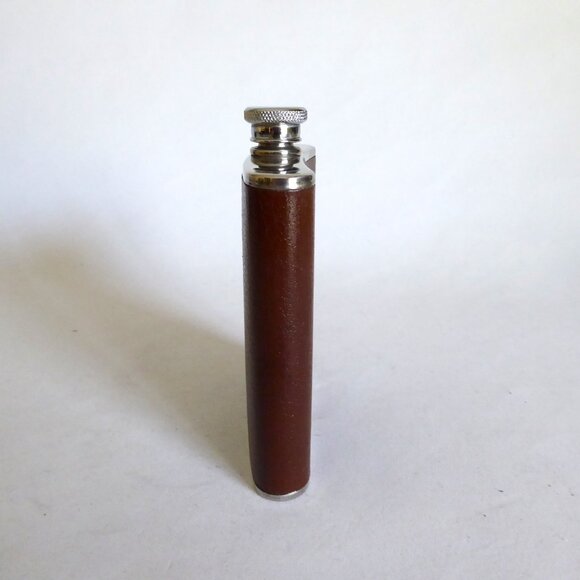 VINTAGE GUARANTEED HIP FLASK 18-8 STAINLESS STEEL & BROWN LEATHER? VINYL? (USED) - Picture 6 of 10